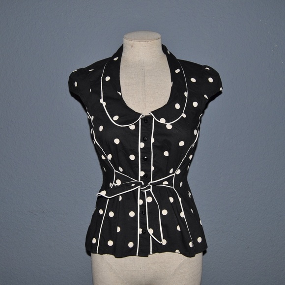 LOFT Tops - ANN TAYLOR Black Polka Dots Retro Blouse Top [C3]
